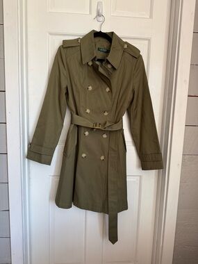 Ralph Lauren Olive Green Double-Breasted Trench Coat